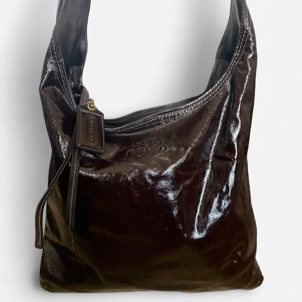 Vintage Y2k Coach Chocolate Brown Patent Hobo Shoulder Bag